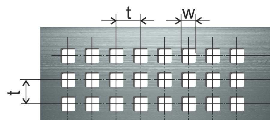 Перфорированный лист в Тольятти с прямыми рядами квадратных отверстий или отверстиями по квадрату